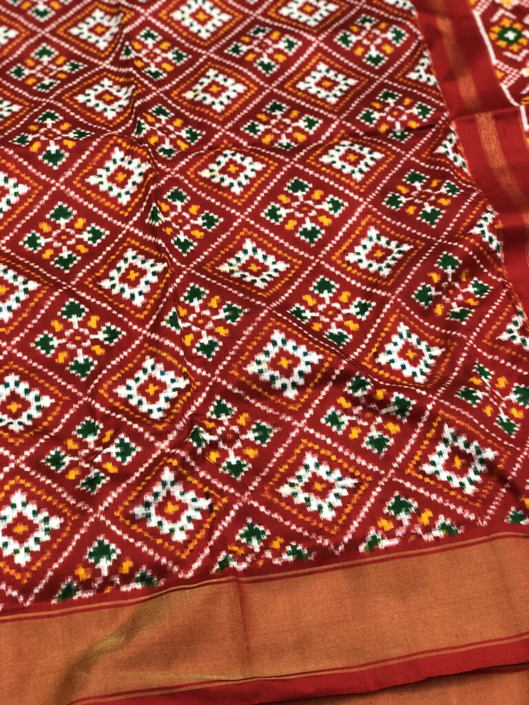 Red To Red Double Ikkat Pochampally Telia Rumal Silk Saree