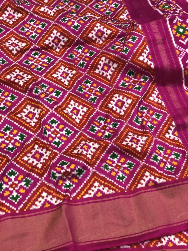 Pink To Pink Double Ikkat Pochampally Telia Rumal Silk Saree