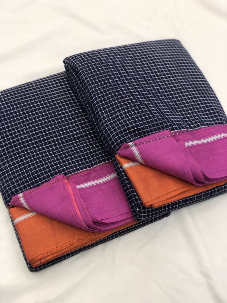 Orange/Pink - Blue Patteda Anchu Saree
