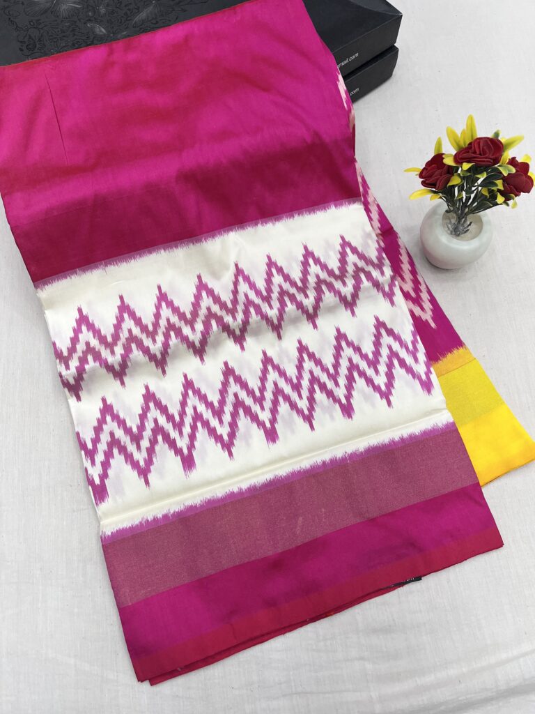 Pink White Pochampally Silk Saree 21
