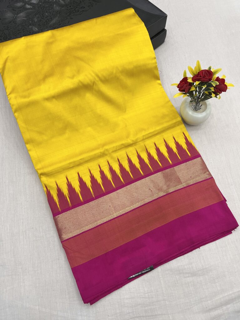 Yellow Pink Pochampally Silk Saree 22