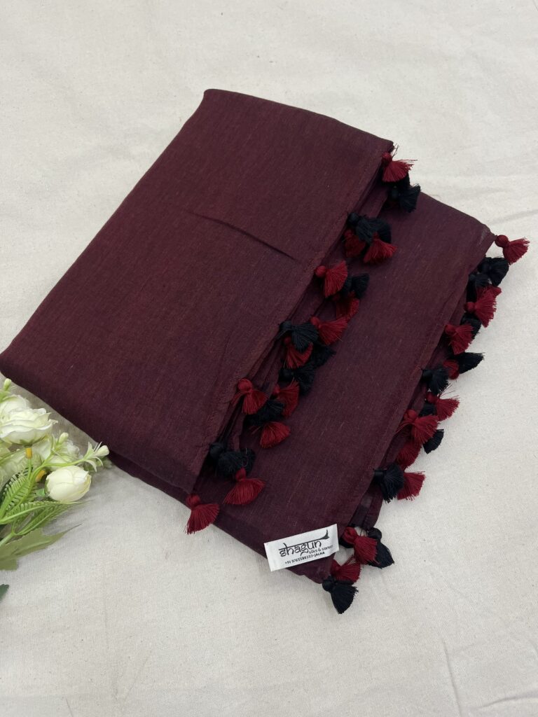 Maroon Black Mulmul Saree