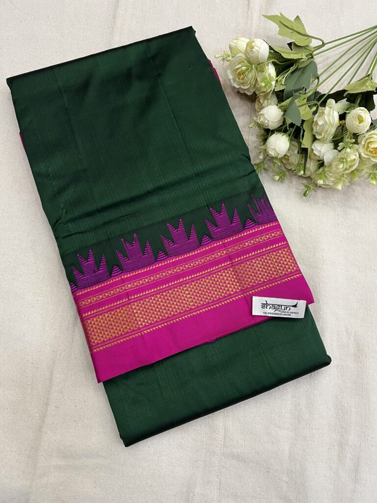 Green Pink Temple Ilkal Silk Saree