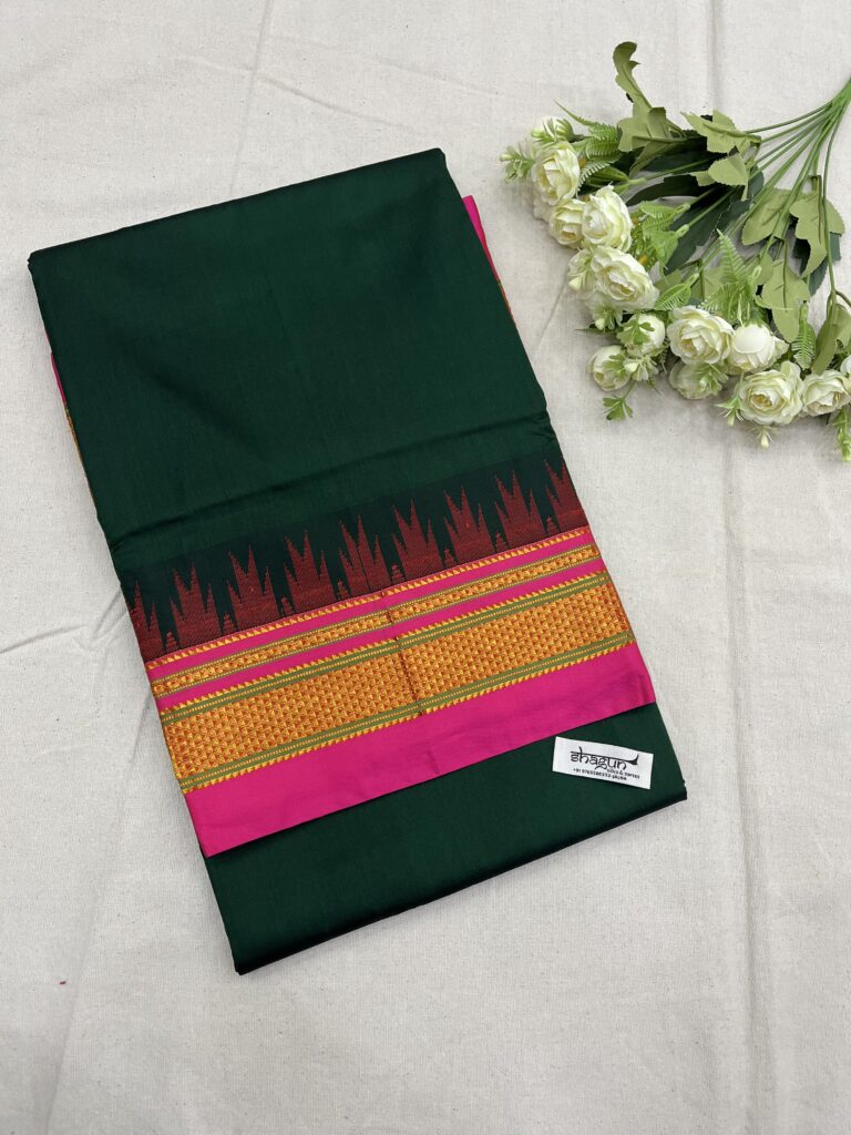 Green Pink Small Temple Border Ilkal Silk Saree