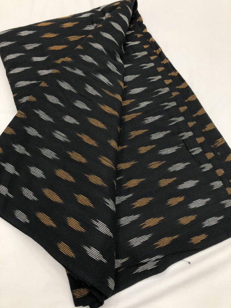 Black White Gold Handloom Ikkat Fabric