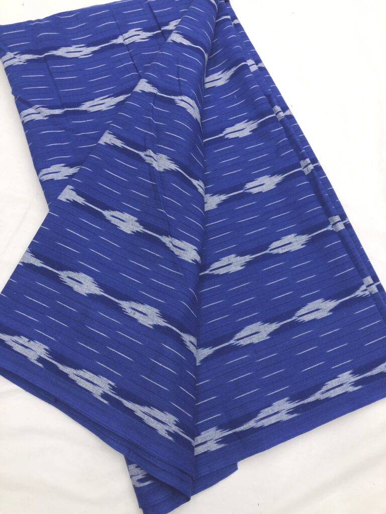 Ink Blue White Handloom Ikkat Fabric