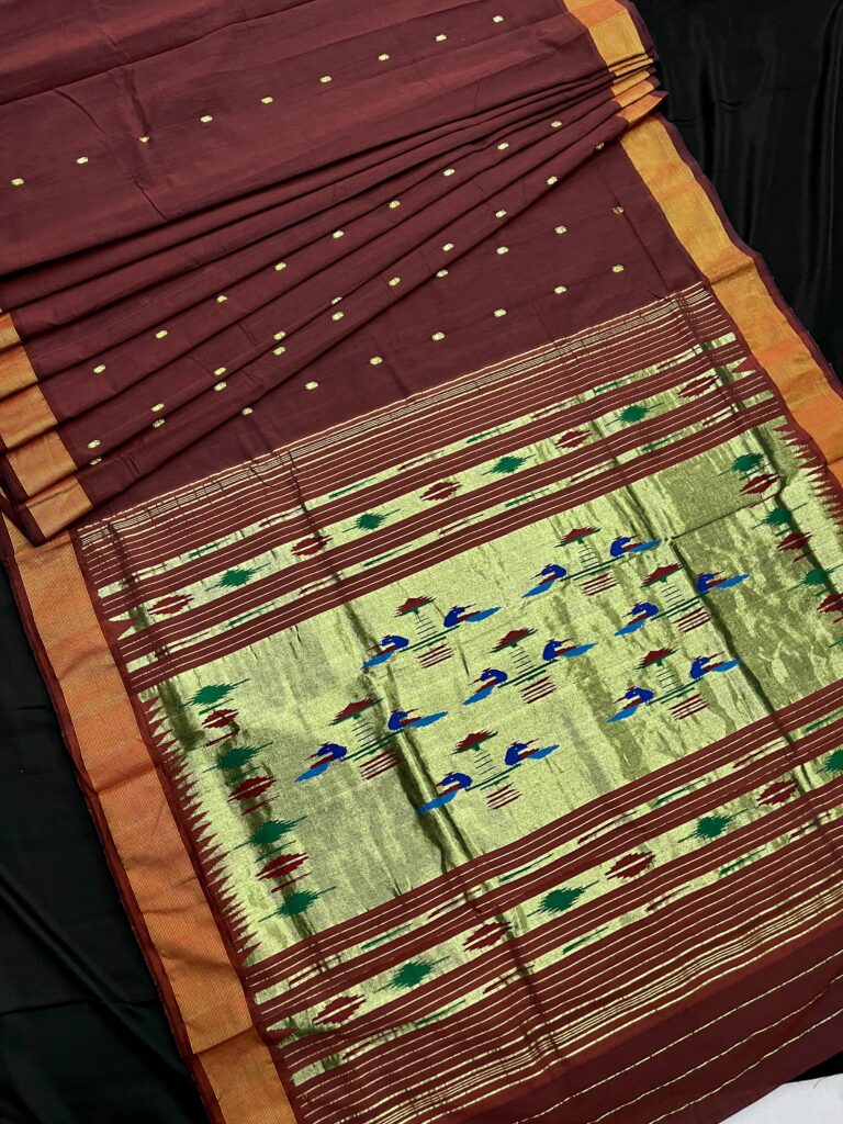 Brown Cotton Paithani Double Pallu Saree 25
