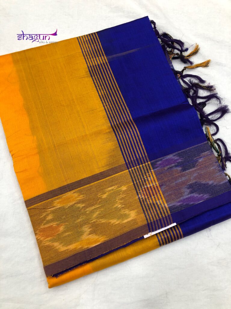 Gold By Blue Plain Pochampally Border Saree