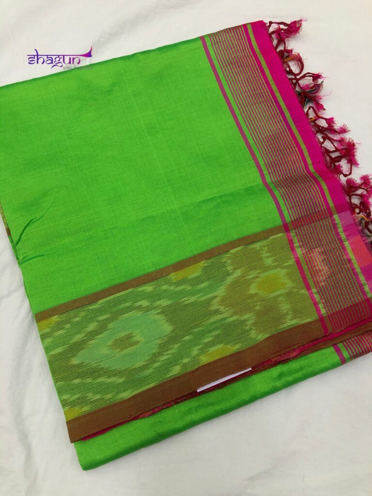 Parrot By Pink Plain Pochampally Border Saree