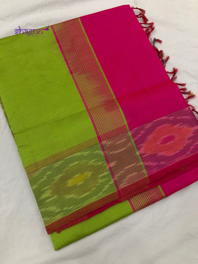 Sneha By Pink Plain Pochampally Border Saree