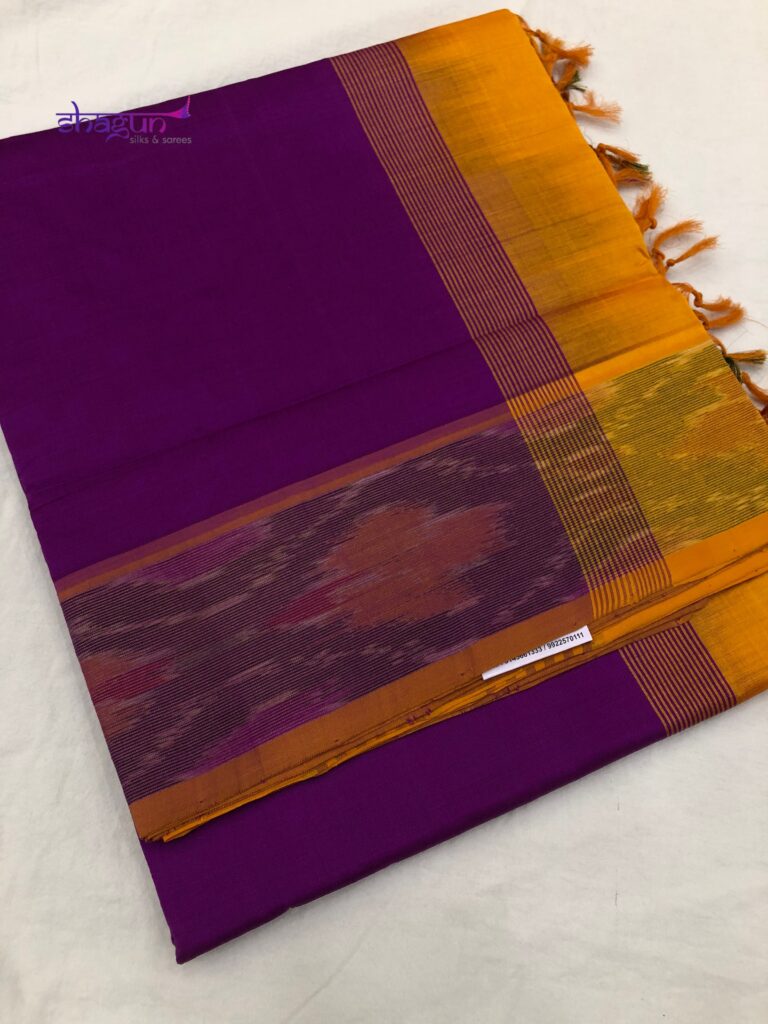 Purple By Gold Plain Pochampally Border Saree