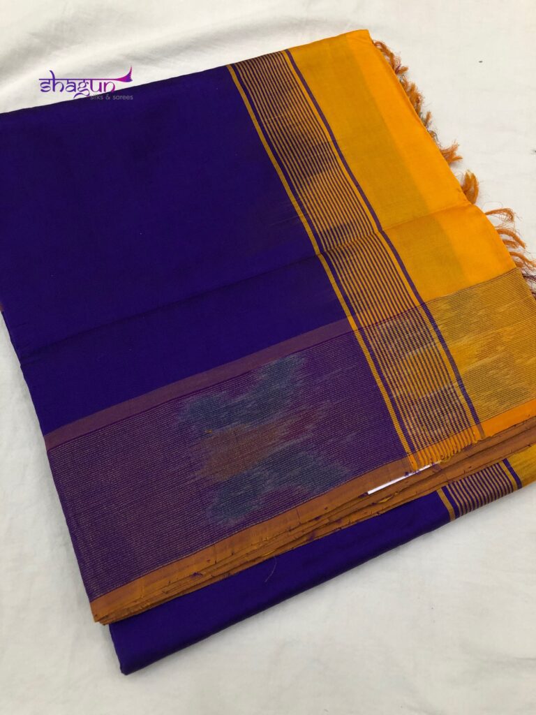 Ink Purple By Gold Plain Pochampally Border Saree