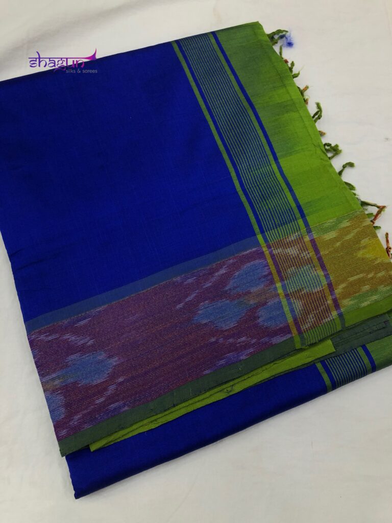 Blue By Green Plain Pochampally Border Saree