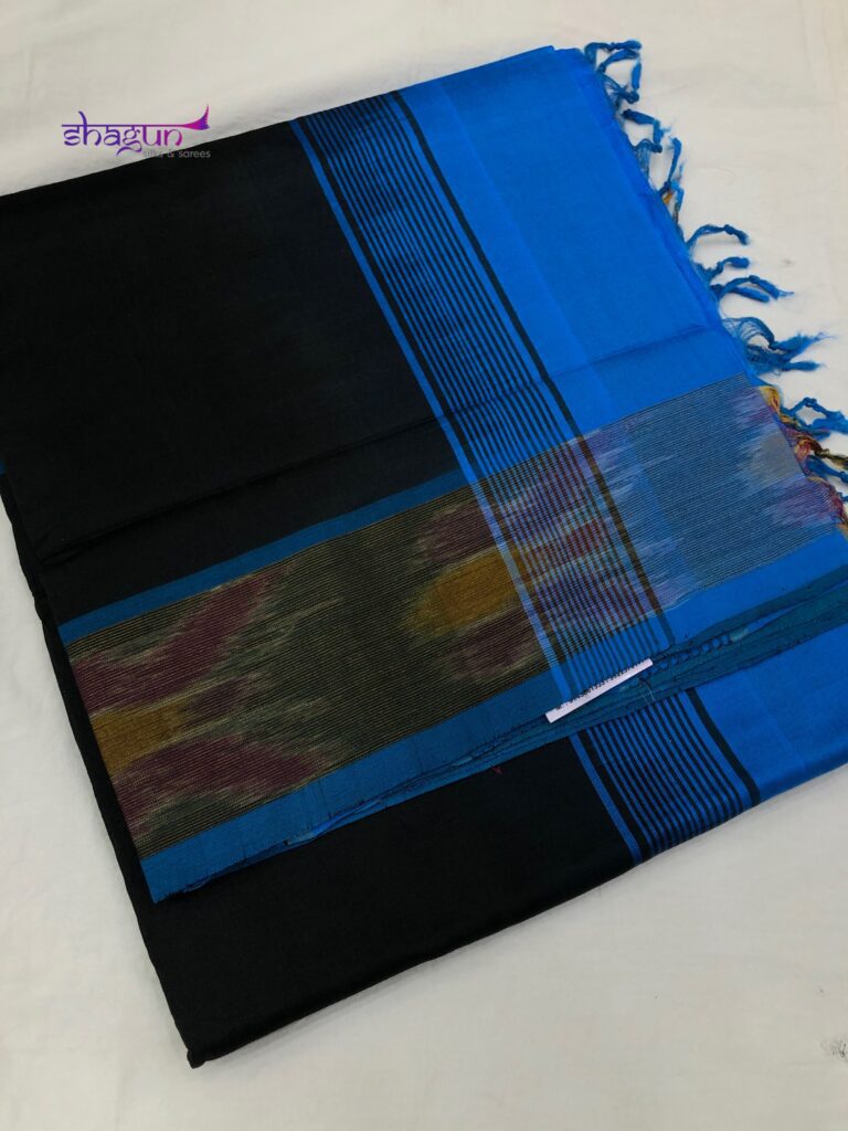Black By Ananda Plain Pochampally Border Saree