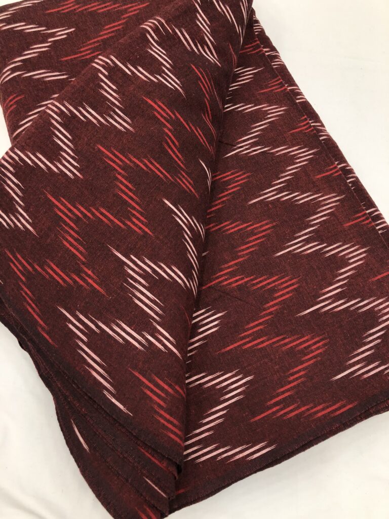Maroon Red White Zig Zag Handloom Ikkat Fabric