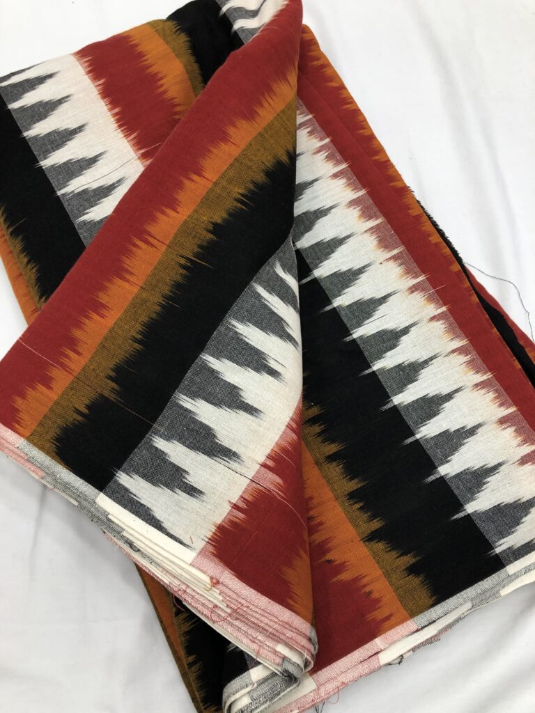 2 D Mustard Black White Red Handloom Ikkat Fabric