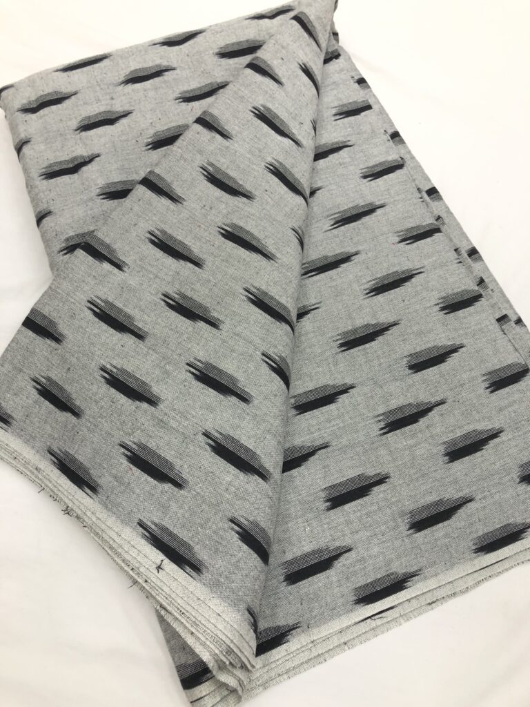 Light Grey Black Handloom Ikkat Fabric