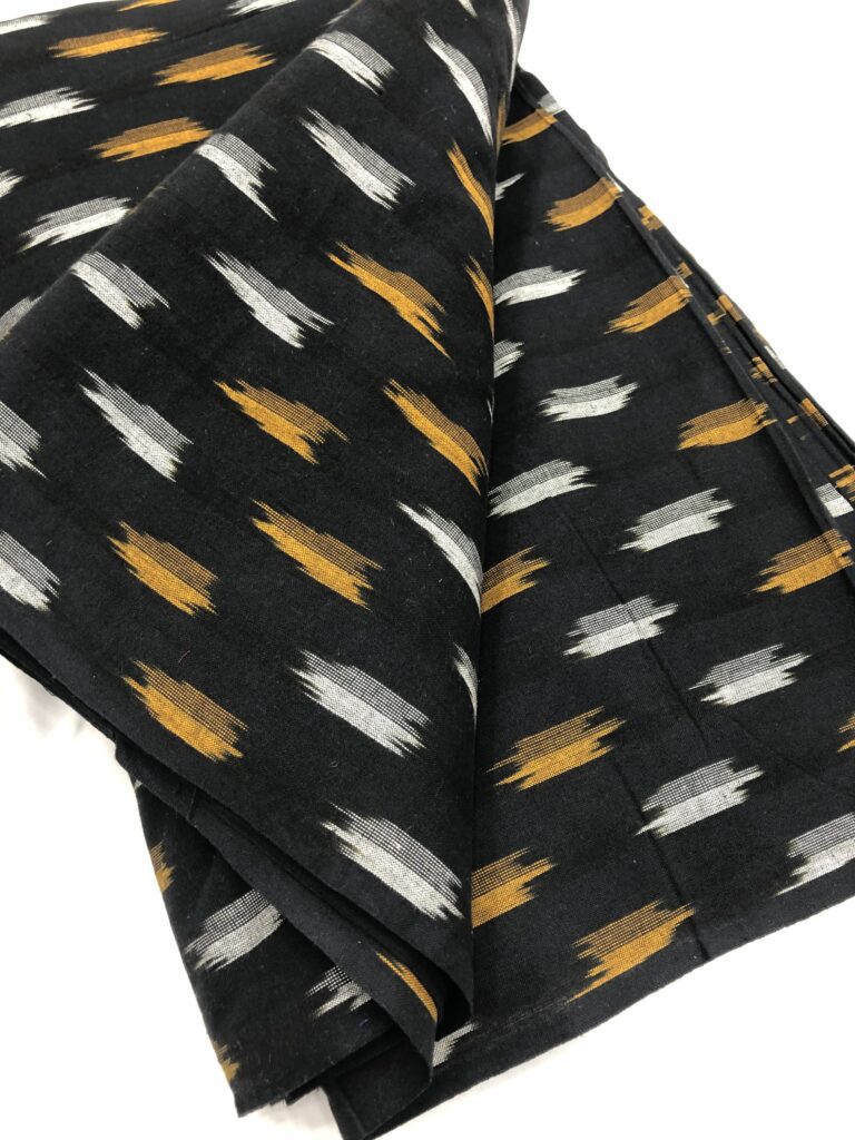 Black Gold White Handloom Ikkat Fabric