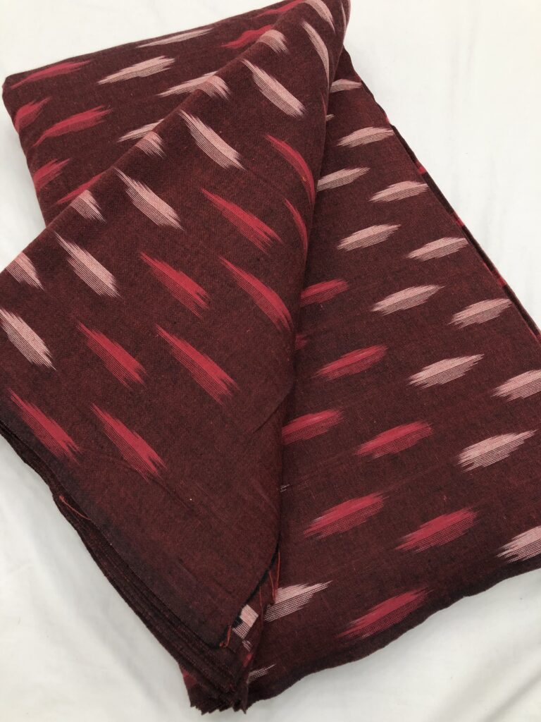 Dark Maroon White Red Handloom Ikkat Fabric