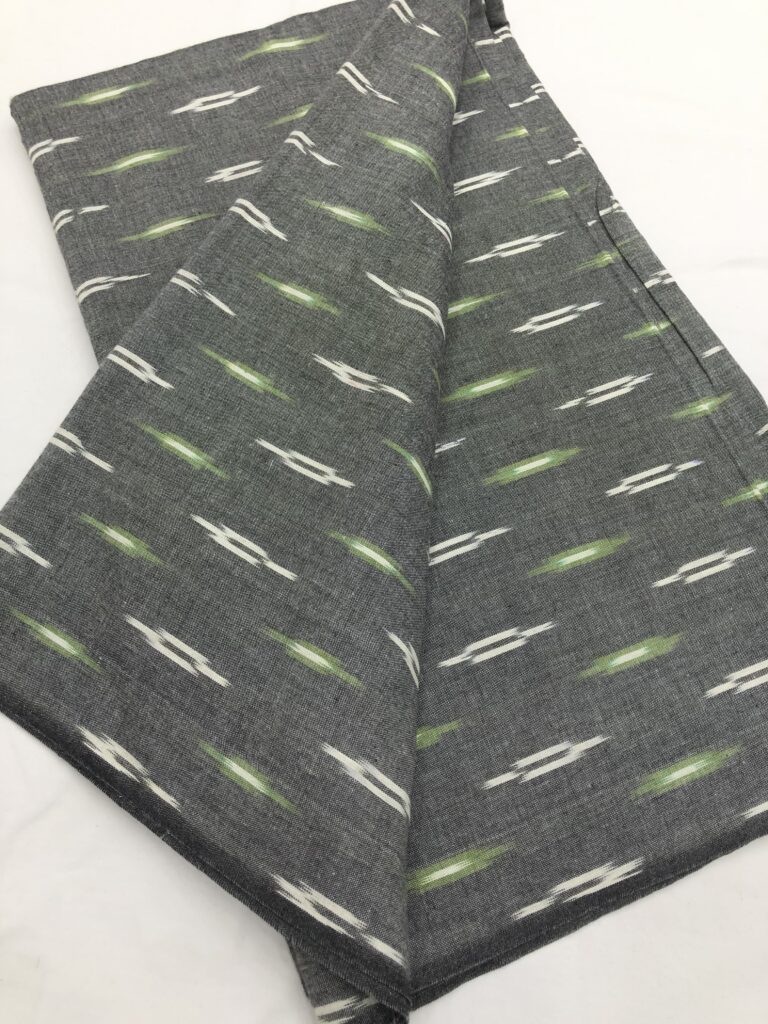Grey Green Handloom Ikkat Fabric