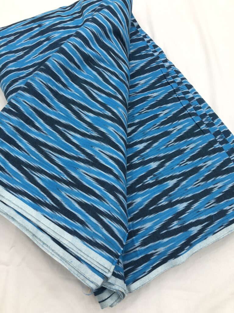 Sky Blue - White Handloom Ikkat Fabric