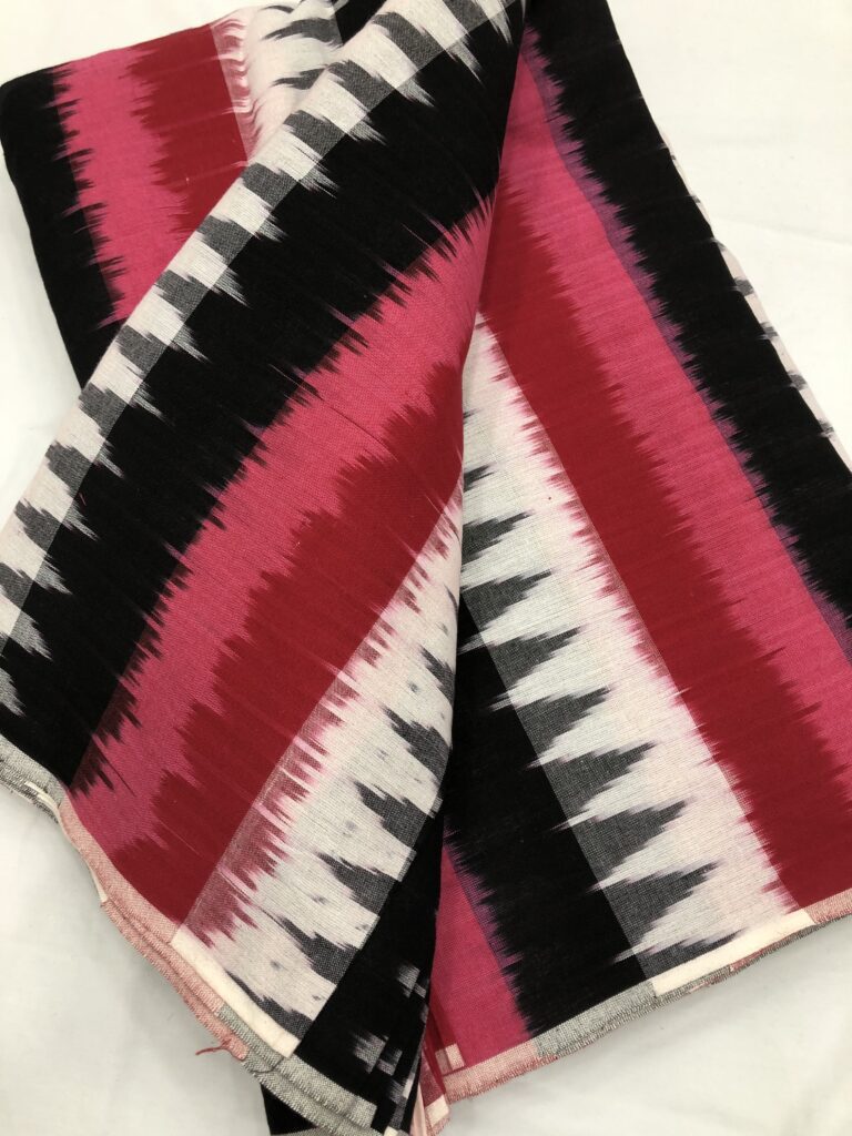 2 D Pink Black White Handloom Ikkat Fabric