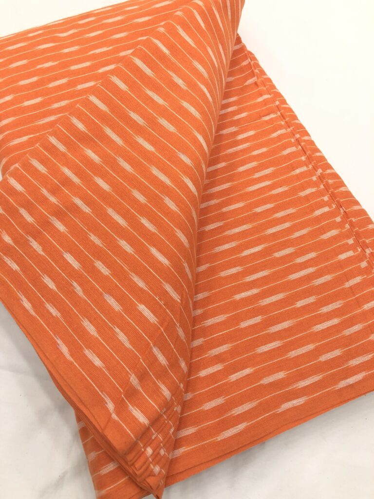 Light Orange White Handloom Ikkat Fabric