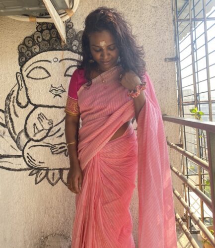 Pink Silver Zari Lines Mulmul Saree photo review