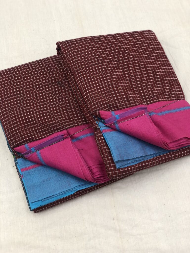Pink/Blue-Maroon Patteda Anchu Saree