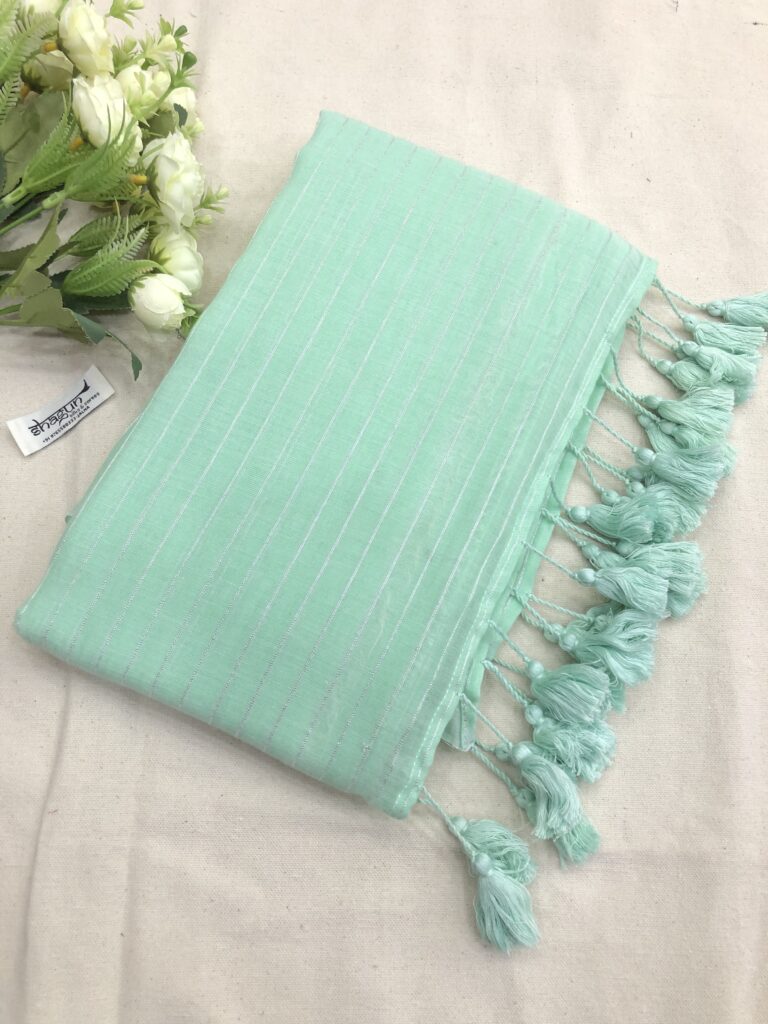 Mint Green Silver Zari Lines Mulmul