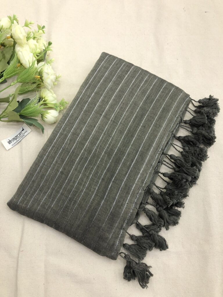Grey Dust Silver Zari Lines Mulmul