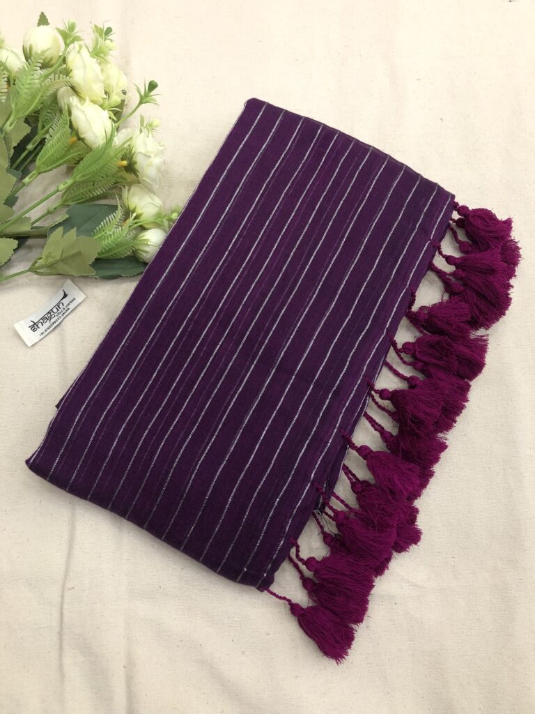 Wine Silver Zari Lines Mulmul