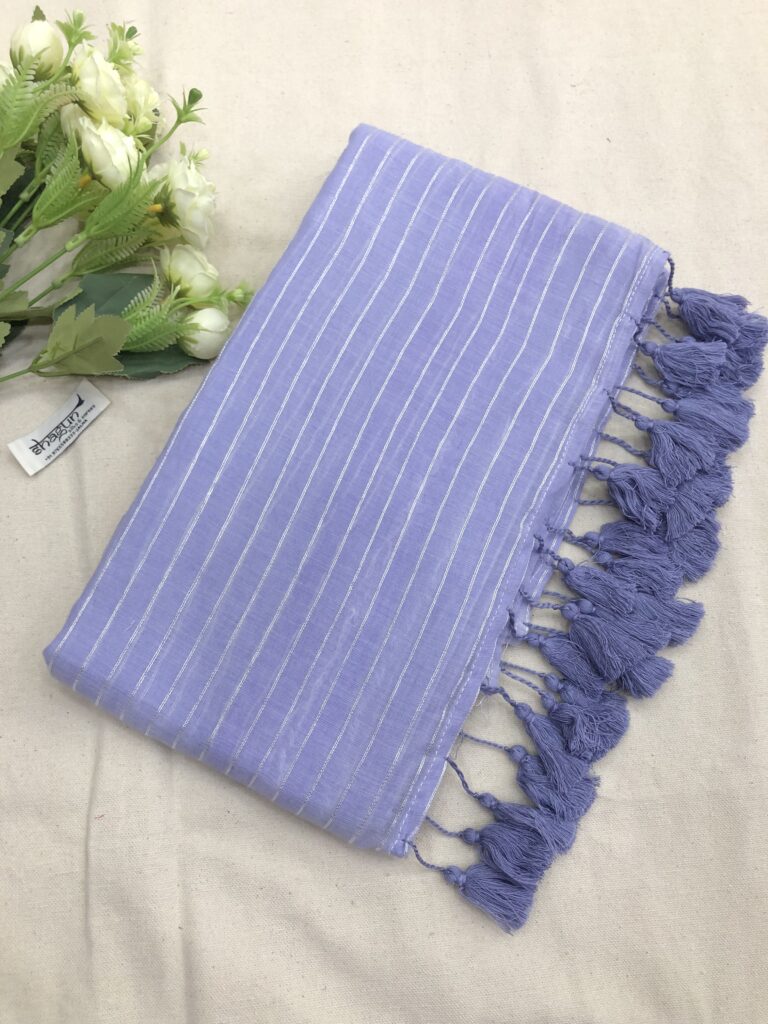 Lavender Dream Silver Zari Lines Mulmul Saree