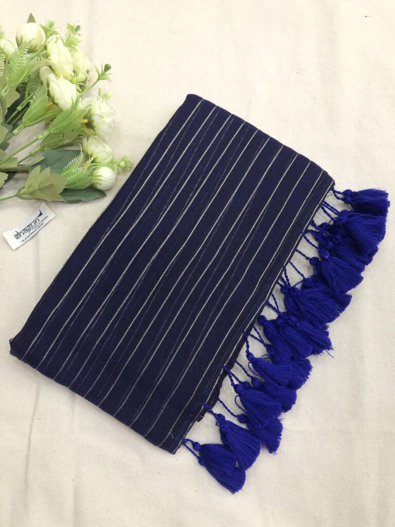 Blue Silver Zari Lines Mulmul