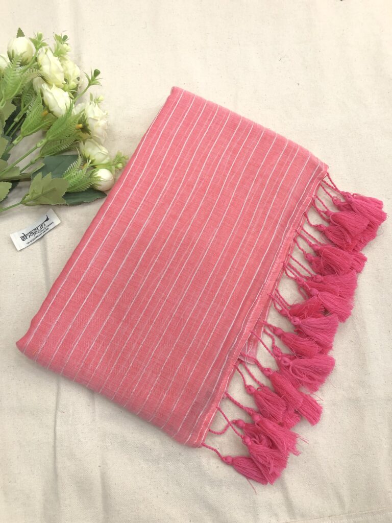 Flamingo Silver Zari Lines Mulmul