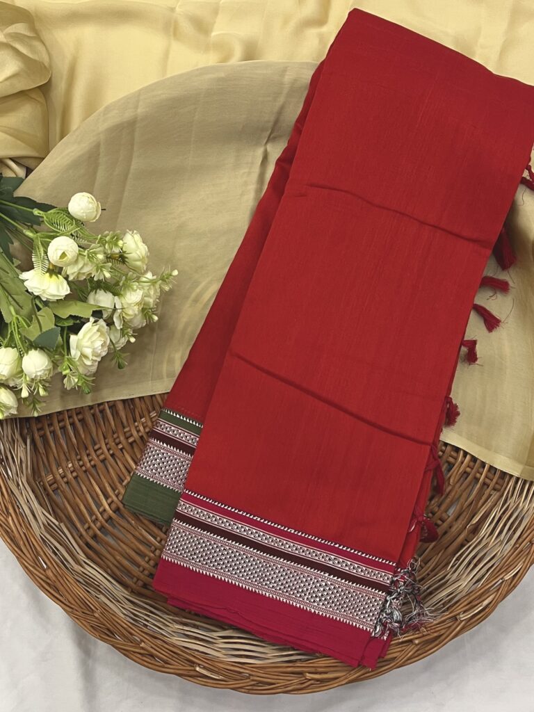 Red Ganga Jamuna Border Ilkal Cotton Saree
