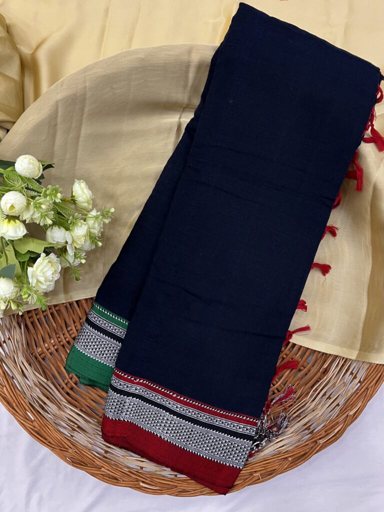 Navy Blue Ganga Jamuna Border Ilkal Cotton Saree