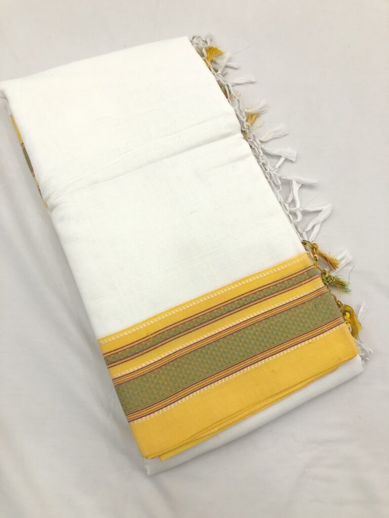 White Yellow Ilkal Cotton Saree