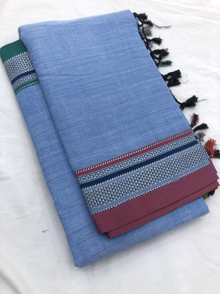 Sky Blue Ganga Jamuna Red Green Ilkal Cotton Saree