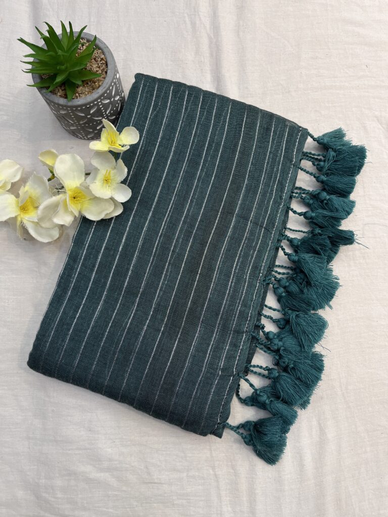Sage Green Silver Zari Lines Mulmul