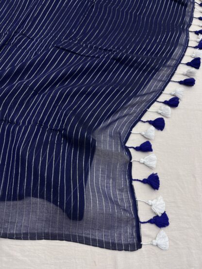 Royal Blue Silver Zari Lines Mulmul Saree