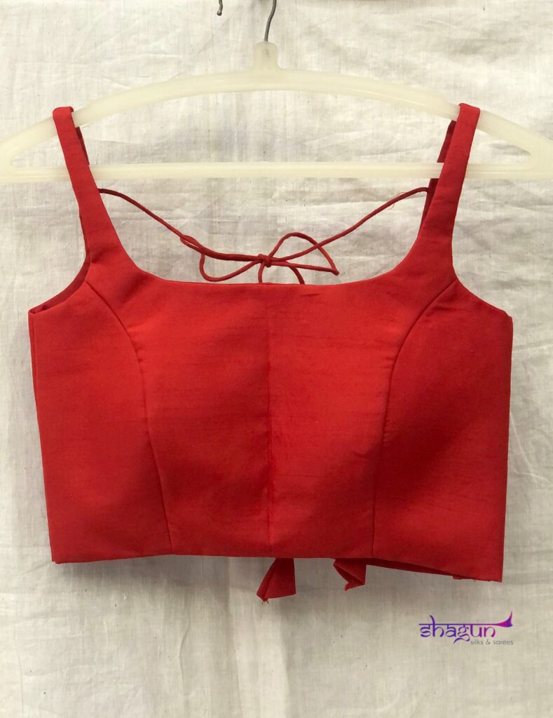 Red Thin Strap Basic Raw Silk Blouse