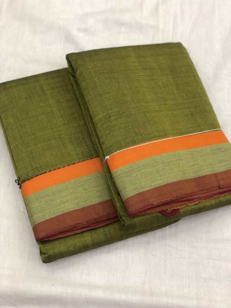 Mehendi Green Plain Patteda Anchu Saree