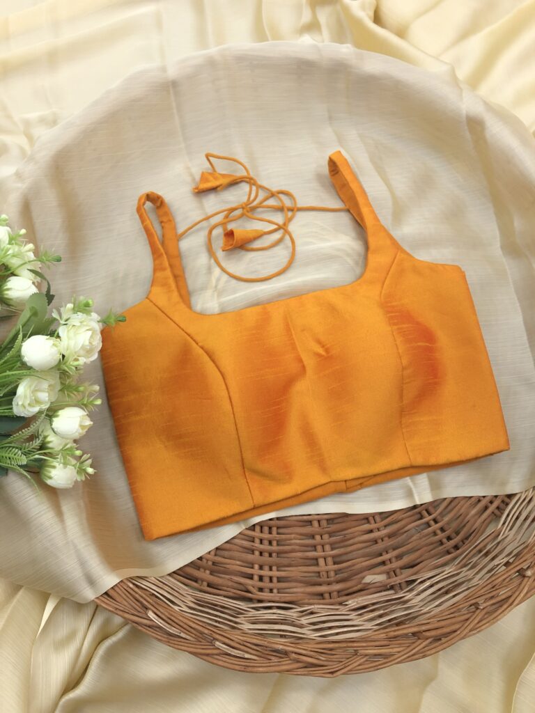 Orange Thin Strap Basic Raw Silk Blouse