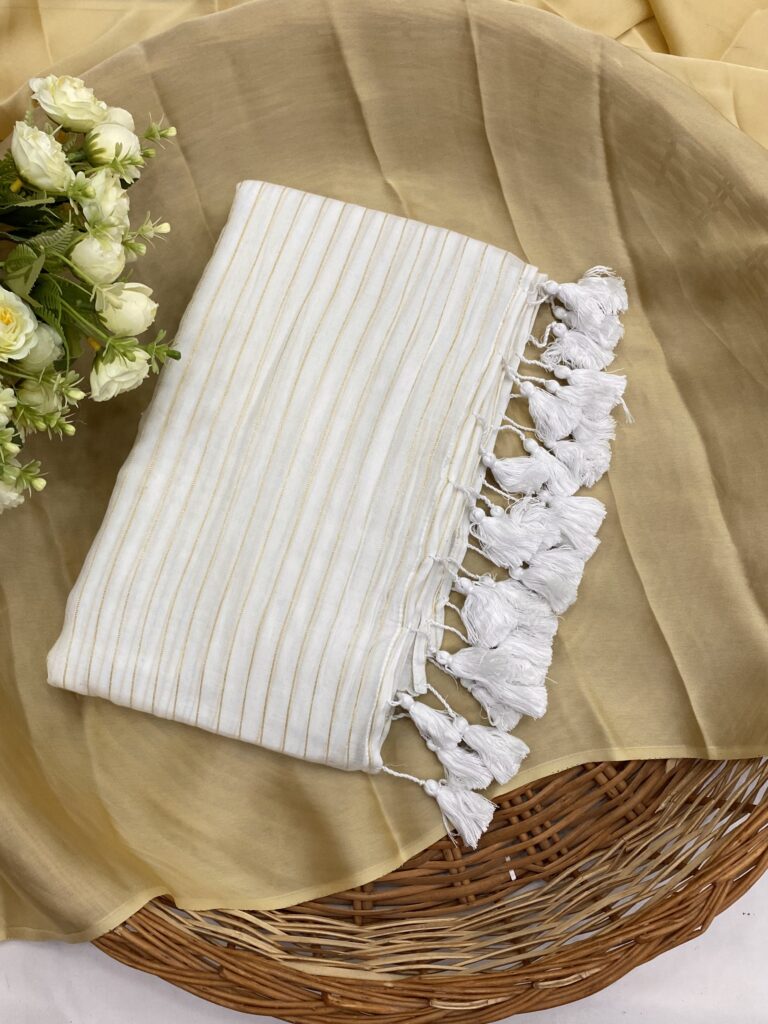 White Gold Zari Lines Mulmul