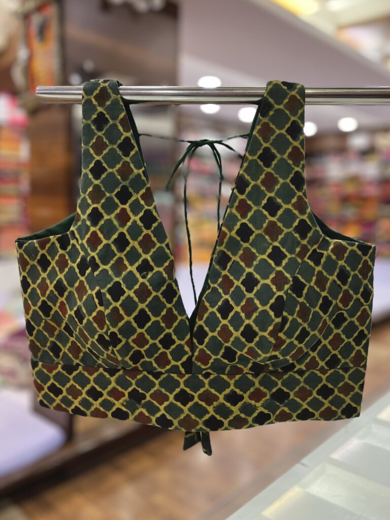 Green Ajrakh Cobra Print Sleeveless Blouse