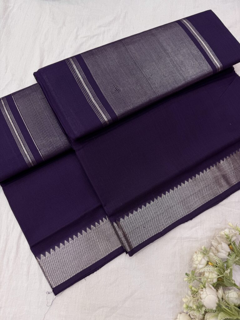 Violet Silver Border Mangalgiri Cotton Saree