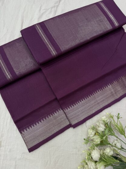 Matte Wine Silver Border Mangalgiri Cotton Saree