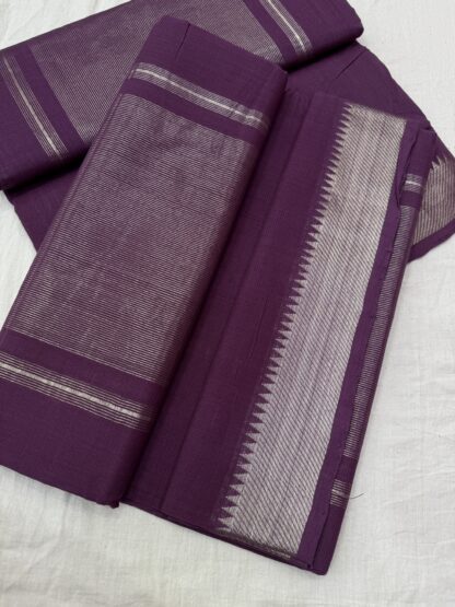 Matte Wine Silver Border Mangalgiri Cotton Saree