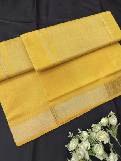 Yellow Silver Border Mangalgiri Cotton Saree